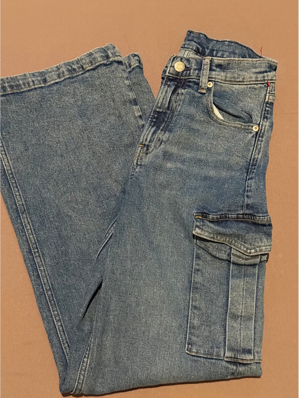 GAP High Rise Stride Wide Leg Cargo Jeans Women’s 25 Medium Wash Utility Denim